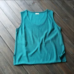 Round Neck Women's Loose Artistic Curling Distressed Vest - Peacock Blue - View 1