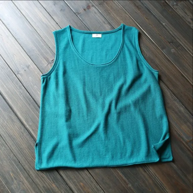 Round Neck Women's Loose Artistic Curling Distressed Vest Peacock Blue - Shop at LoveMi