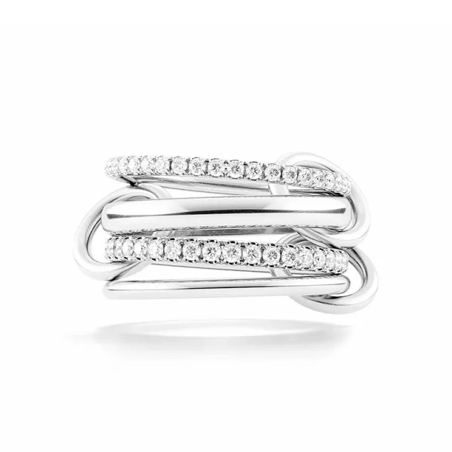 Fashion S925 Sterling Silver Four ring Buckle Row Diamond Ring White Gold Color - Shop at LoveMi