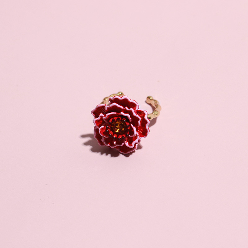 Grape Manor Peach Blossom Large Flower Enamel Glaze Flower Ring — foto 7