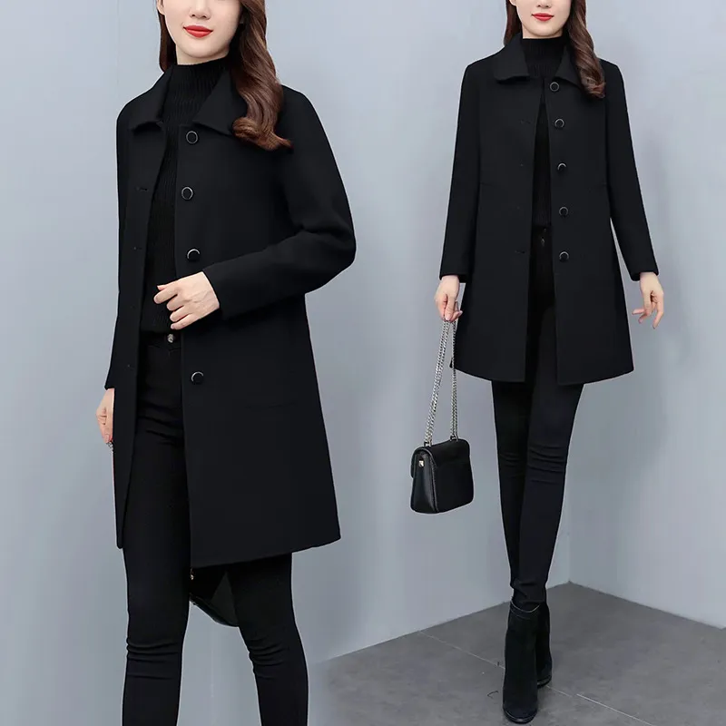 Autumn And Winter Woolen Coat Women - Black