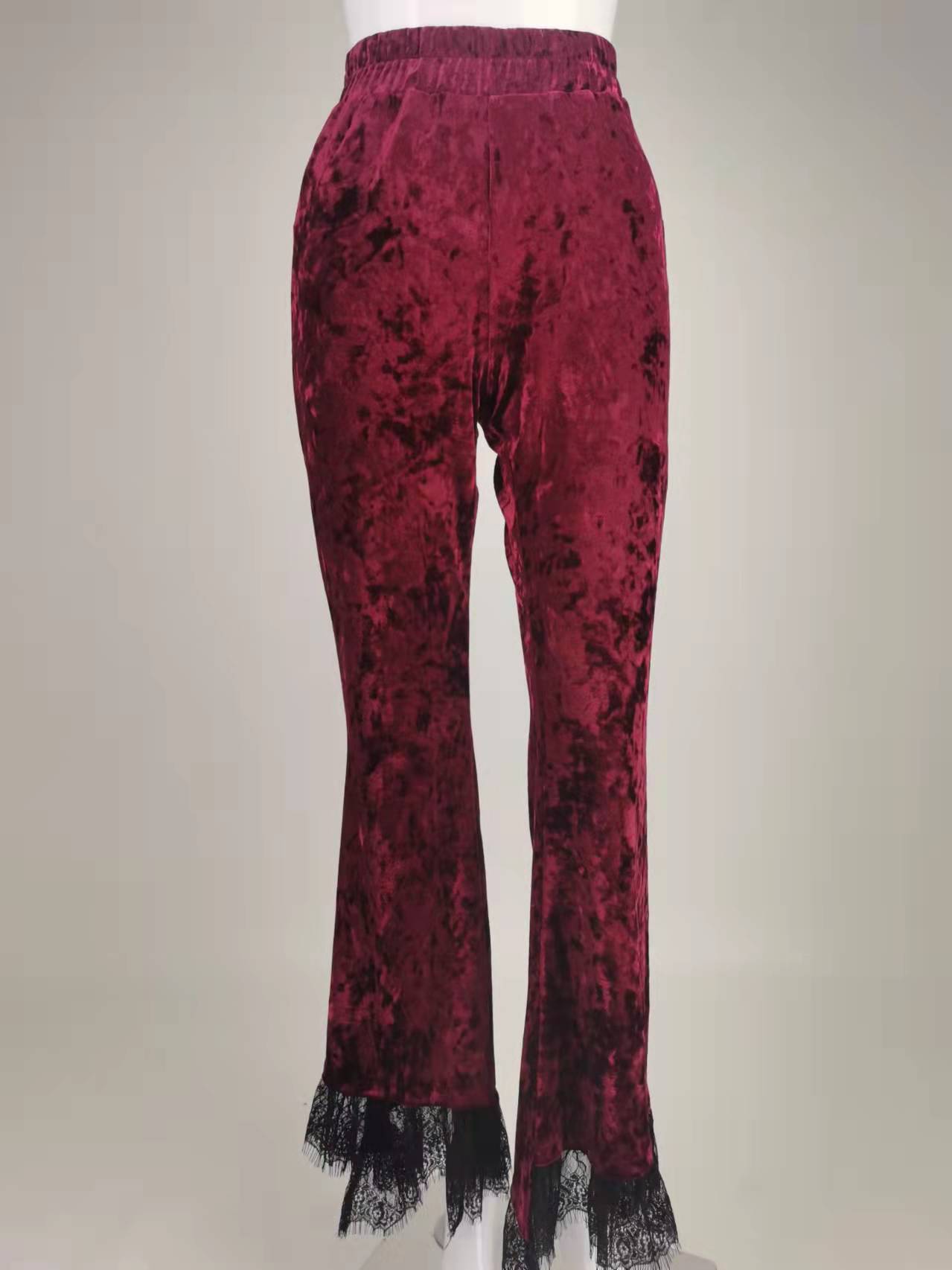 Title 7, High-waisted Commuter Red Velvet Flared Trousers