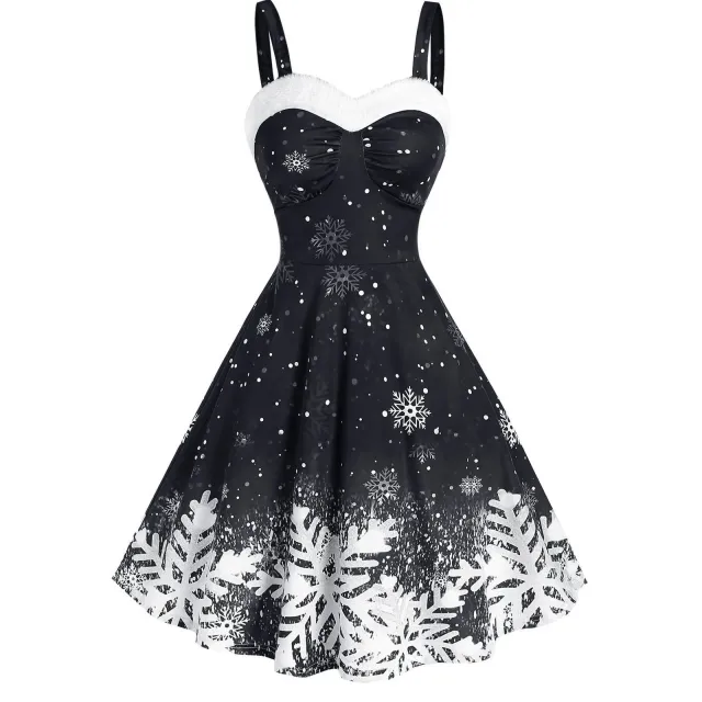 Women's Halter Neck Gradient Snow Print Vintage Dress Picture Color 5 - Shop at LoveMi