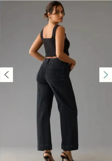 Cropped Style Wide Leg Women's Clothing Oversized Jeans, Shade Blue Black Ninth - Shop at LoveMi