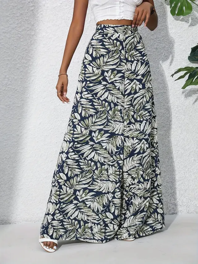 Printed Casual High Waist Wide Leg Pants Trousers Green - Shop at LoveMi