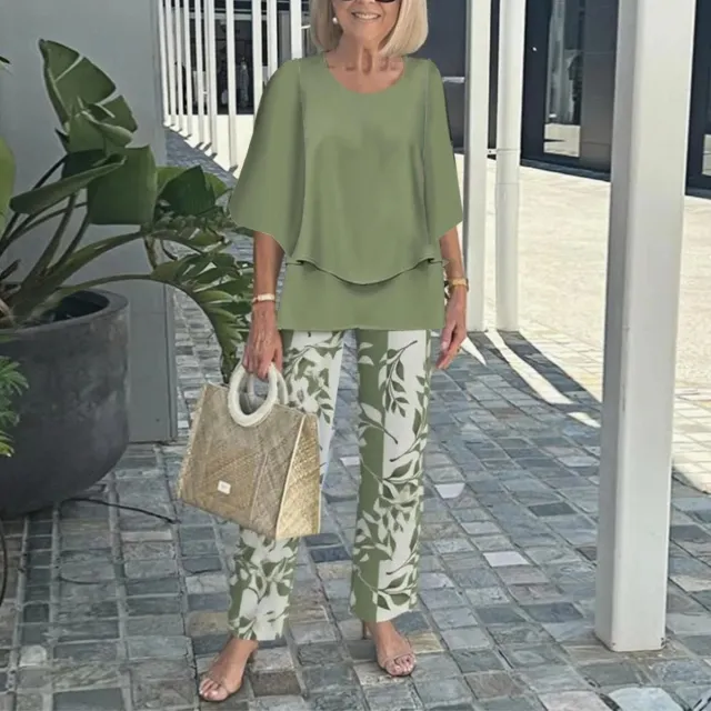 Trade Casual Round Neck Shirt With Half Sleeve Top Printed Floral Pants Suit Floral - Shop at LoveMi