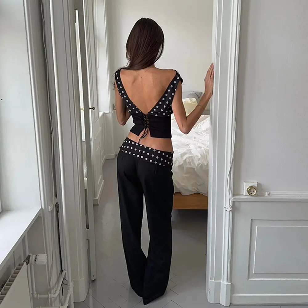 Slim-fitting Patchwork High Waist Straight Pants