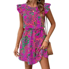 Dress European And American Ruffle Sleeve Slim Fit A- Line Dress Midi Dress - Colour - View 1