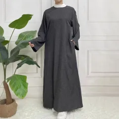 Two-tone Plain Long Sleeve Belt Basic Casual Dress - Dark Grey - View 1