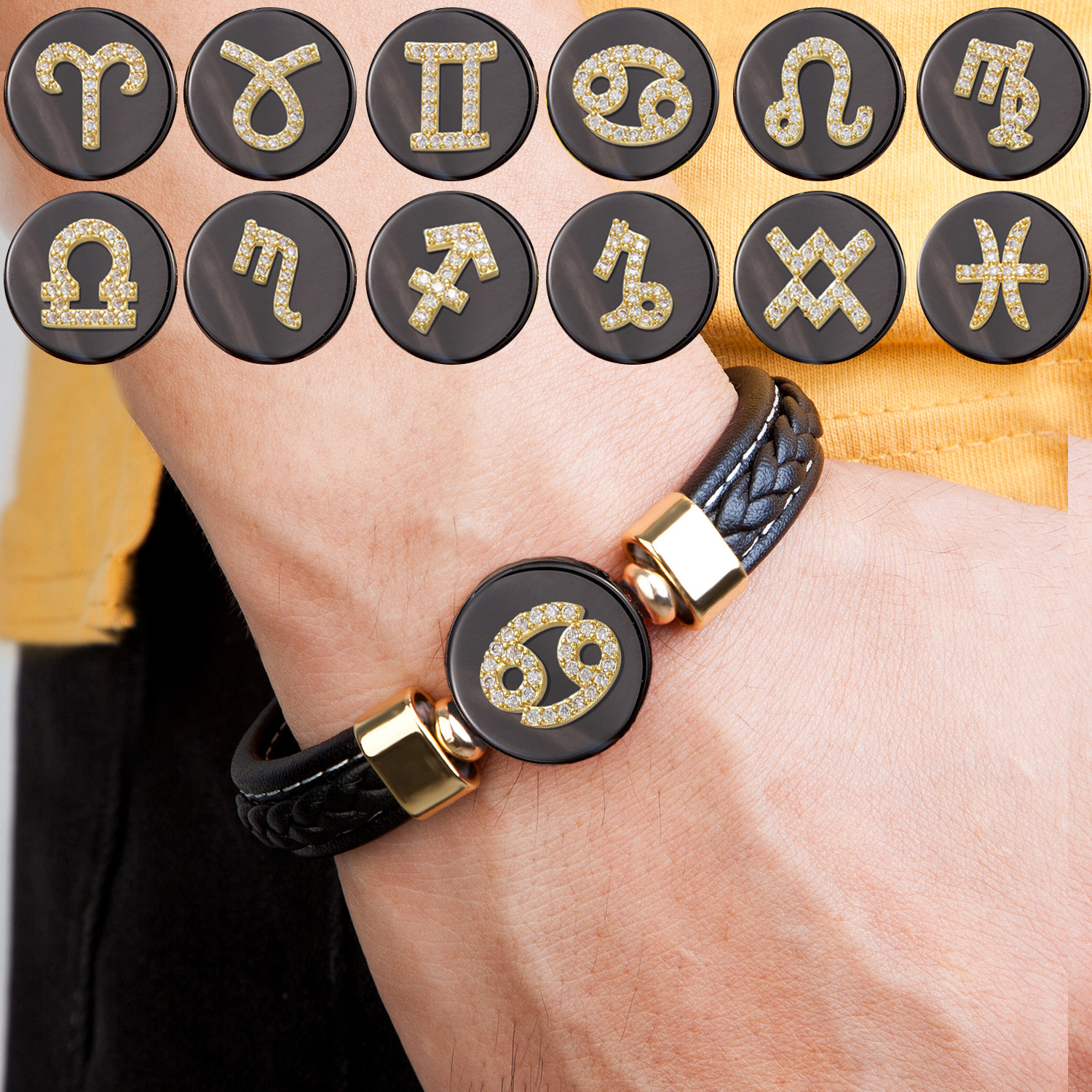 Twelve Constellation Leather Rope Woven Bracelet Retro Fashion