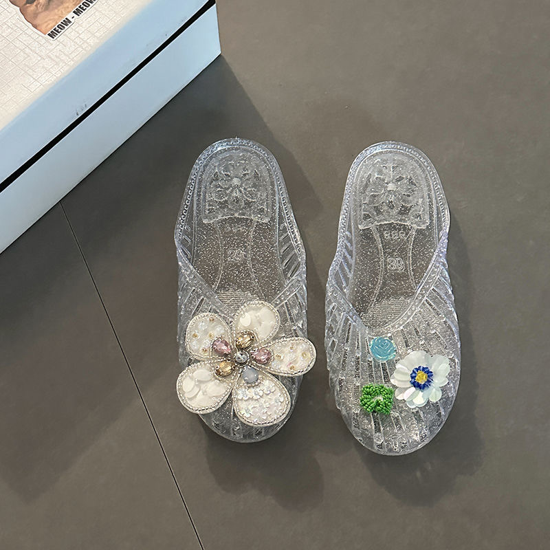 Rhinestone Flower Jelly Sandals, picture 2 of 5