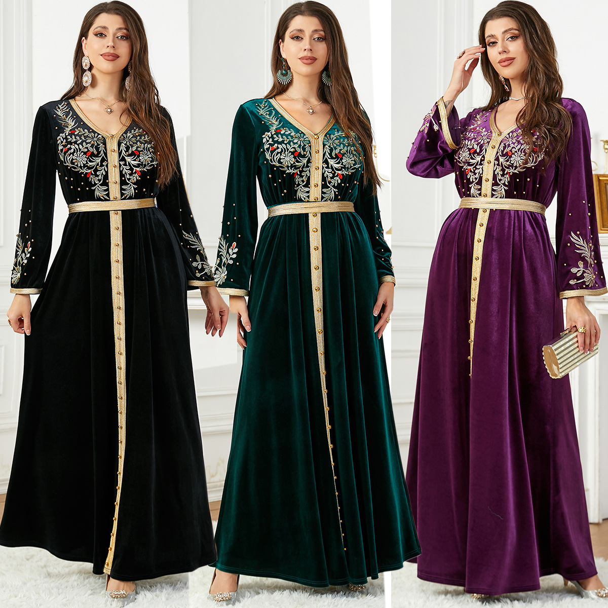 Embroidery Beaded Velvet Dress — image 1