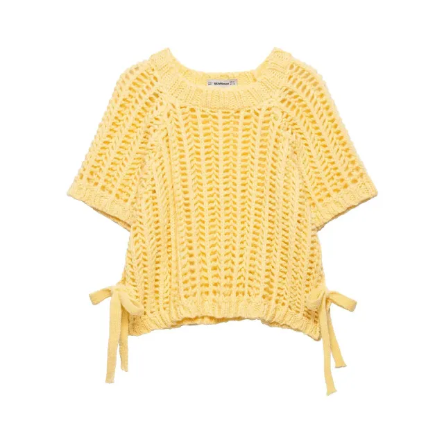 Women's Side Thick Needle Sweater With Trim Yellow - Shop at LoveMi