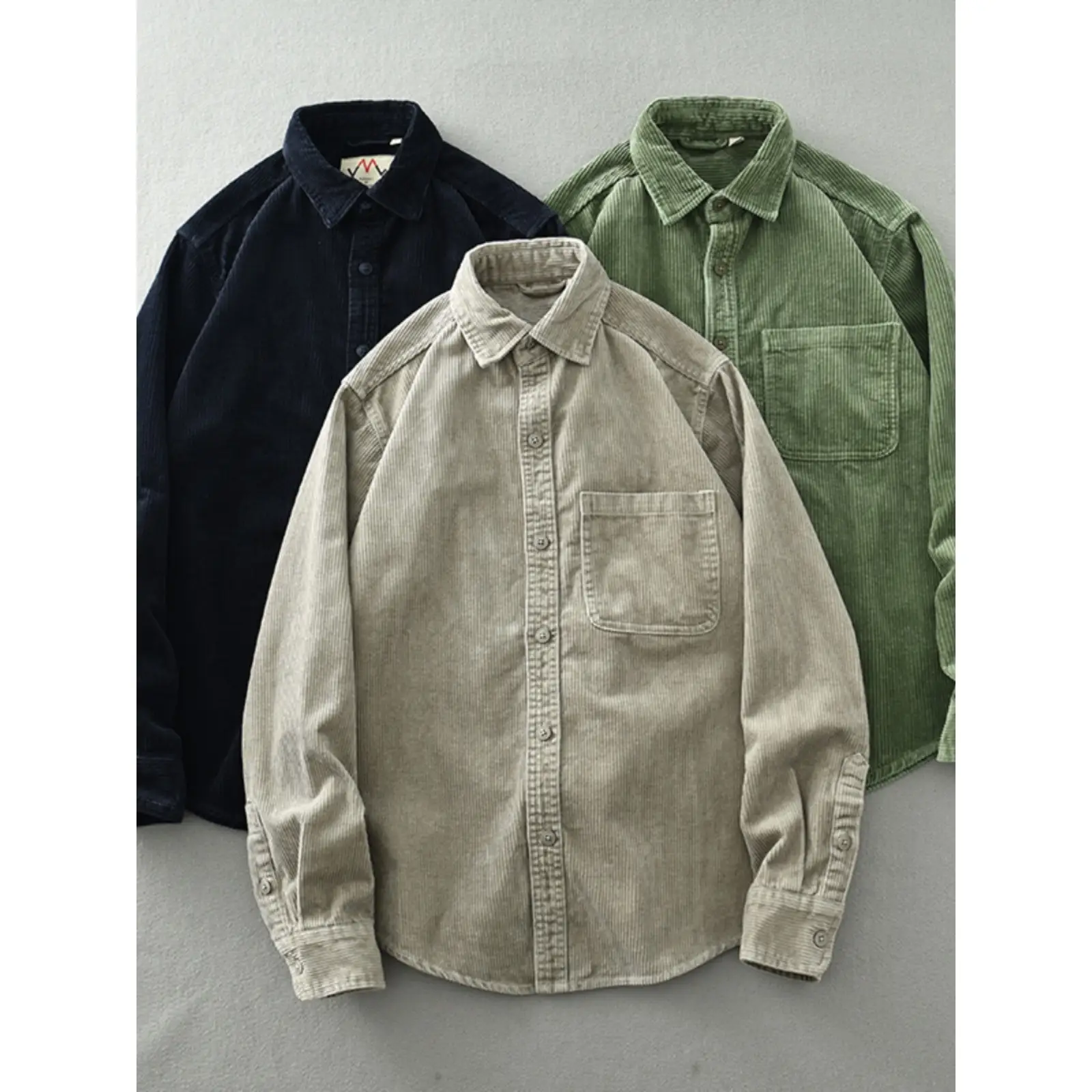 Men's Retro Loose Corduroy Long Sleeve Casual Cotton Shirt