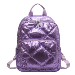 Embroidery Thread Backpack Girls Shopping Korean Simple All-match Cotton - Purple - View 1