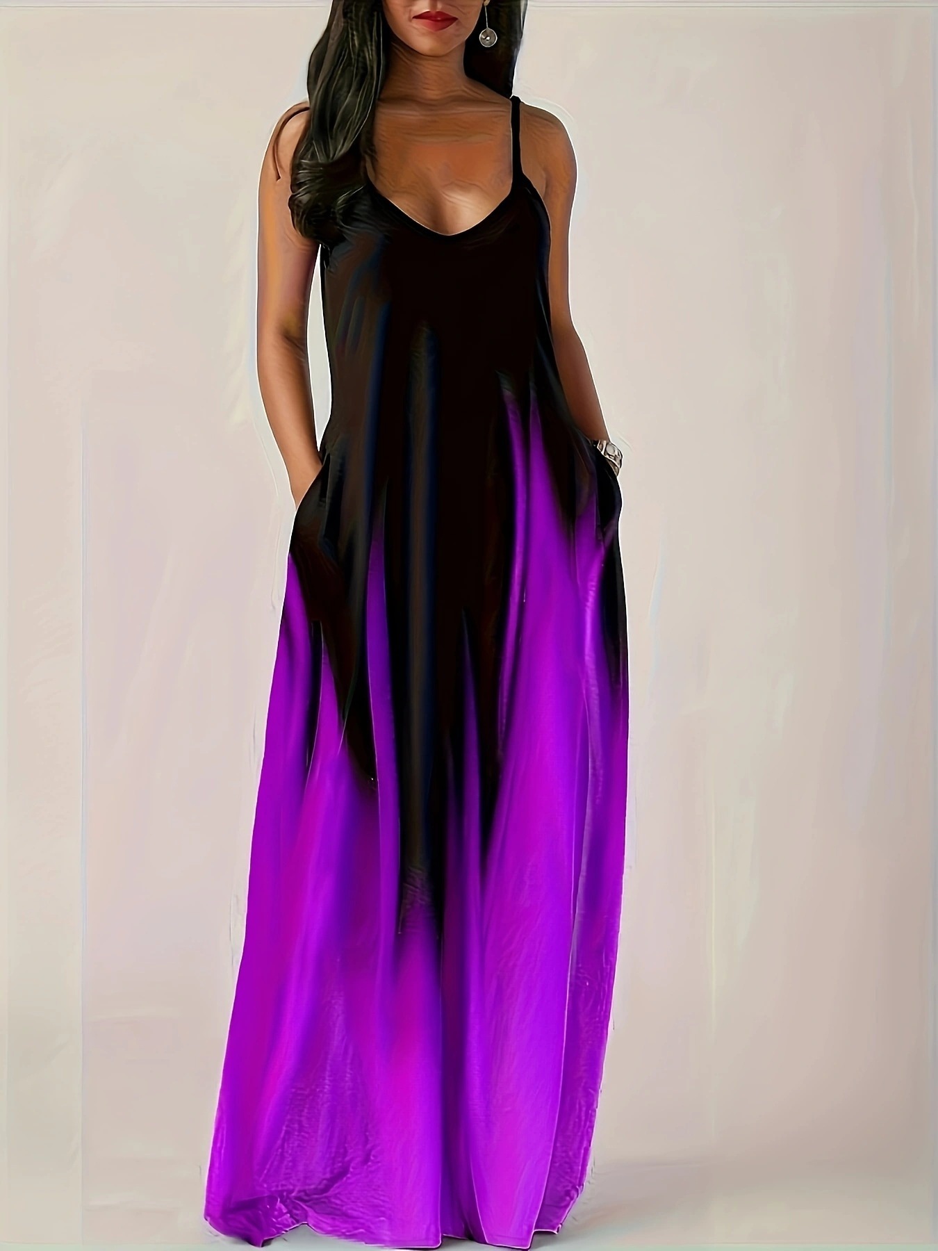 Temperament Commute Printed Gradient Suspender Dress