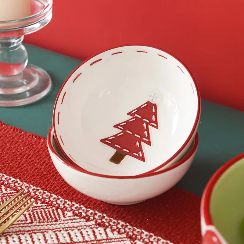 Creative Embossed Nordic Stitching Santa Claus Ceramic Bowl