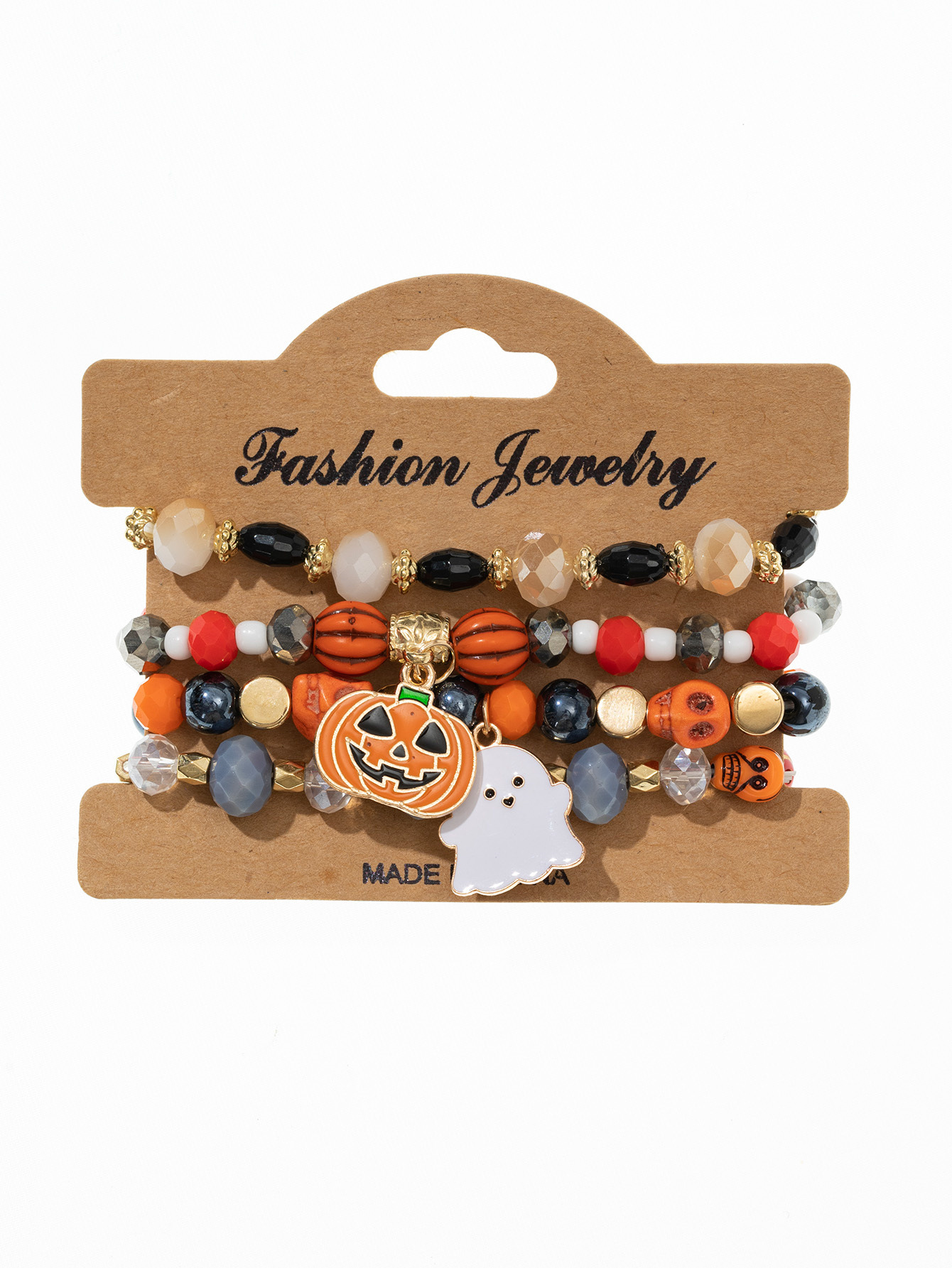 Halloween Bat Spider Pumpkin Polymer Clay Filament Handmade Party Bracelet