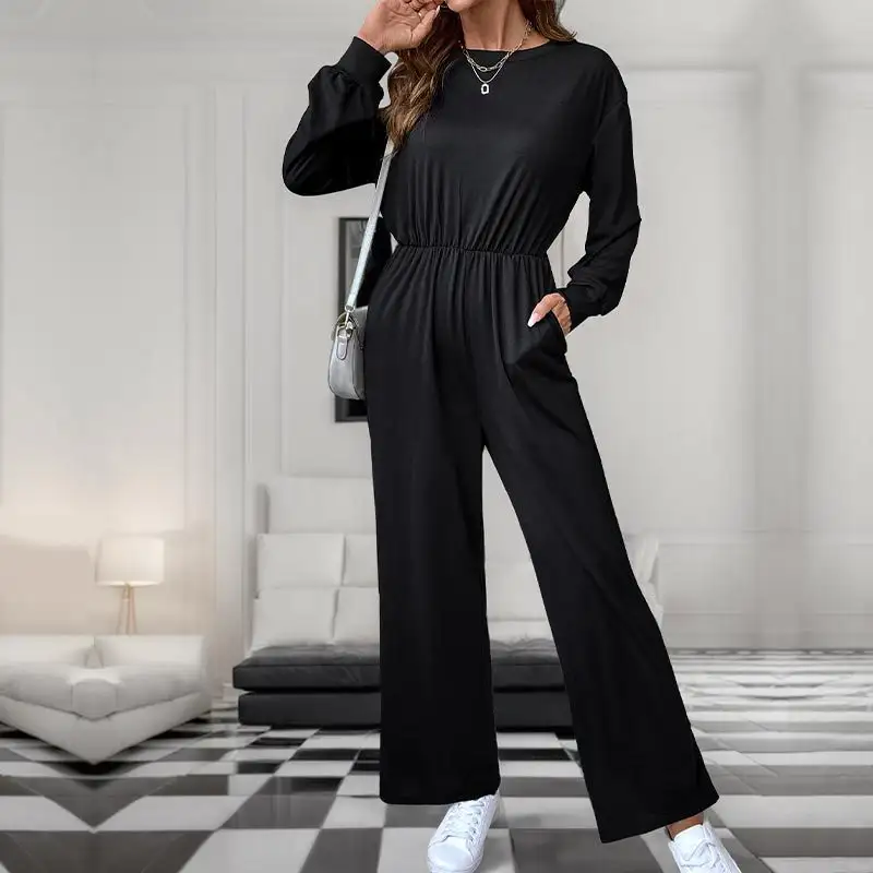 Casual Long Sleeve Solid Color Autumn Jumpsuit Women