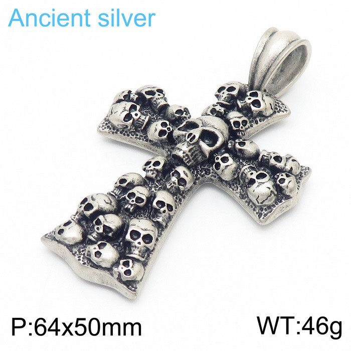 Stainless Steel Cross Shelf Skull Pendant Necklace