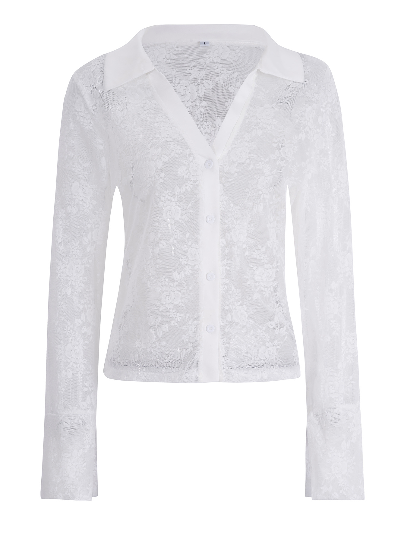 V Hot Girl Style Hollow Lace Cardigan Long Sleeve Top Women's Clothing White - Shop at LoveMi
