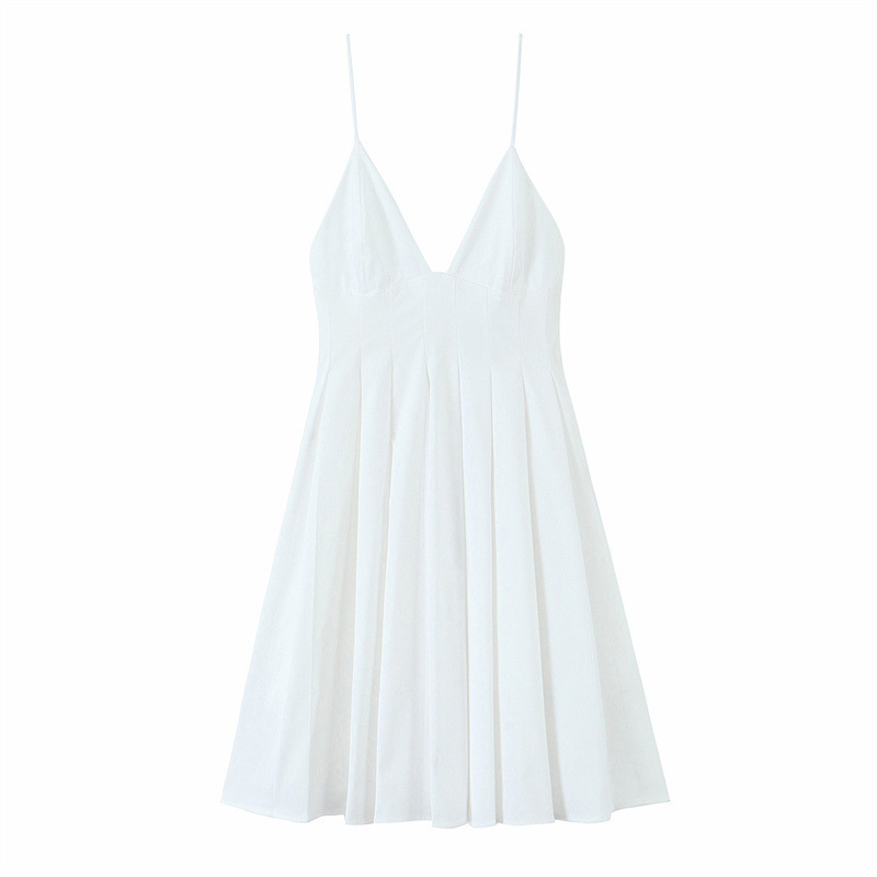 European And American Style Fashion Wide Pleated Poplin Short Dress White - Shop at LoveMi