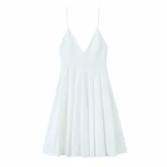 European And American Style Fashion Wide Pleated Poplin Short Dress - White - View 1