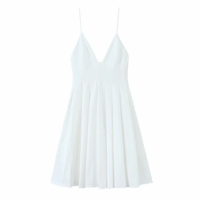 European And American Style Fashion Wide Pleated Poplin Short Dress White - Shop at LoveMi