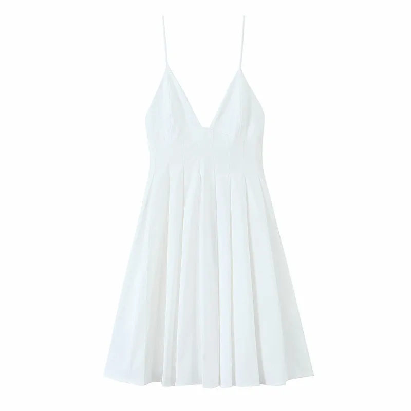 European And American Style Fashion Wide Pleated Poplin Short Dress - White