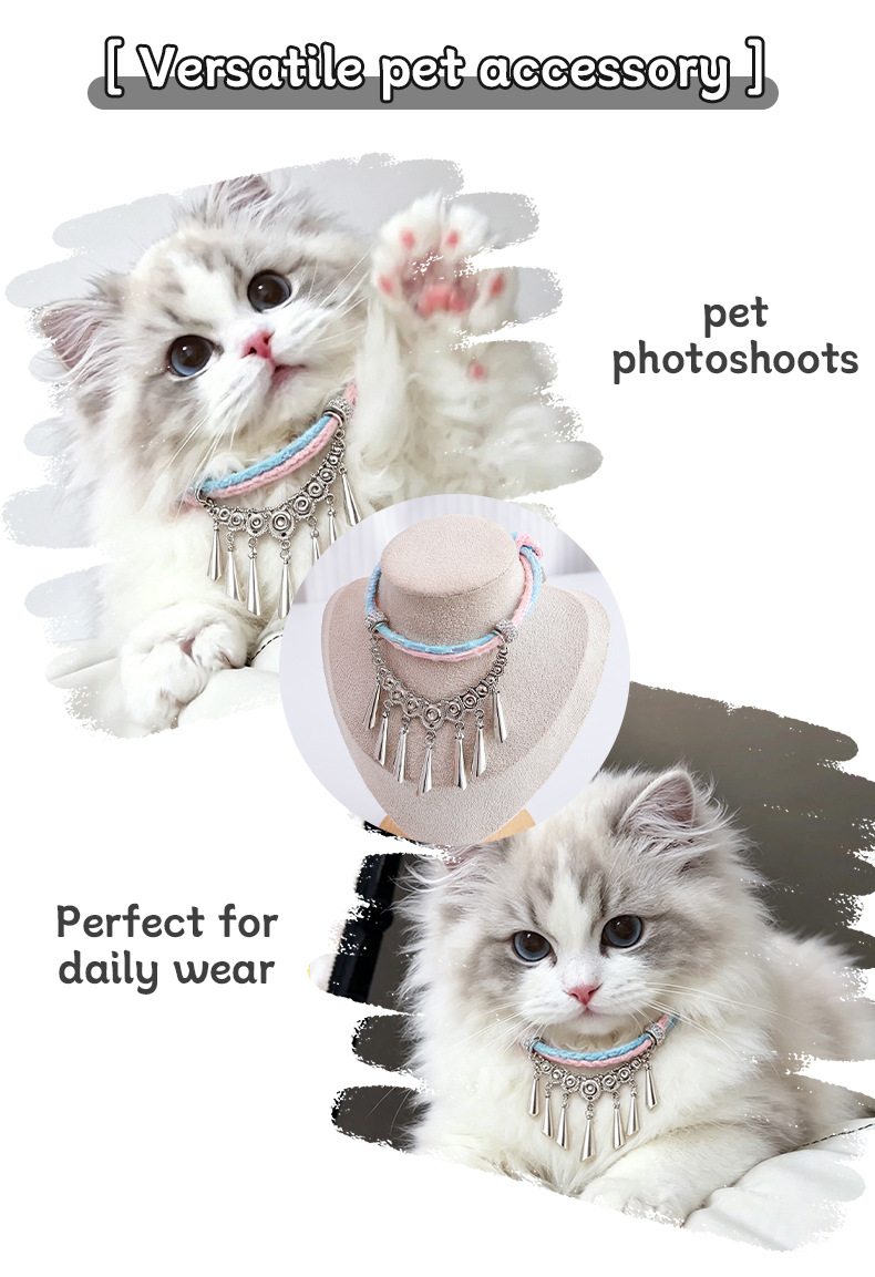 Woven Tassel Pendant Vintage Pet Collar detail photo 6