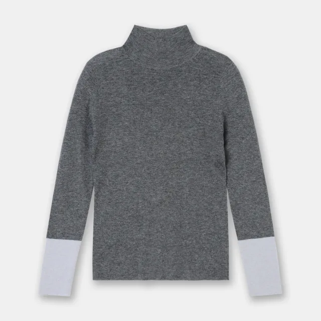 Women's Contrasting Color Cuff Wool Base Shirt Slim Stretch Sweater Dark Gray - Shop at LoveMi