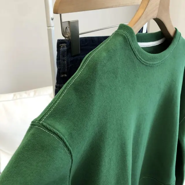 Short Round Neck Bright Line Sweater Women's Loose Pullover Leisure Long Sleeve Grass Green - Shop at LoveMi