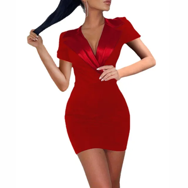 Slim Fit Short Sleeved V Neck Dress Red - Shop at LoveMi
