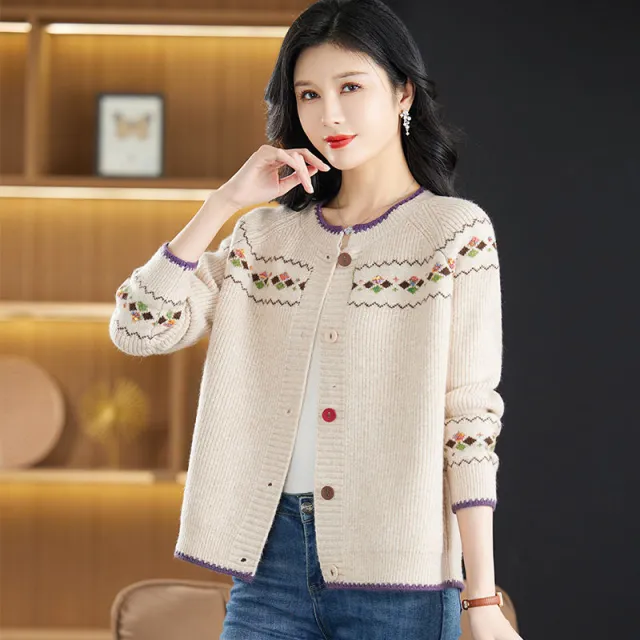 Knitted Cardigan Round Neck Short Loose Sweater White - Shop at LoveMi