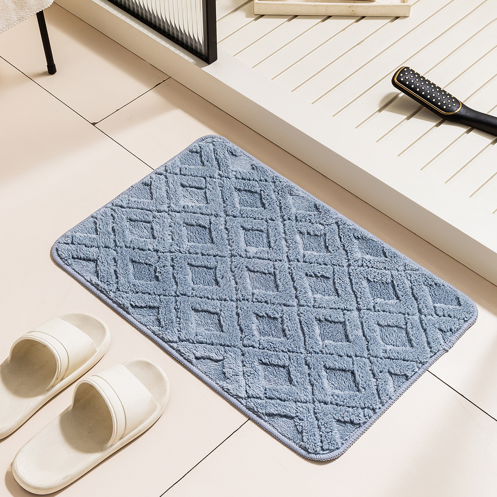 Rhombus Plush Absorbent Floor Mat Bathroom Door Mat