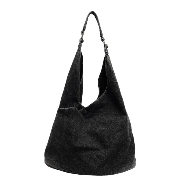 Casual Large Capacity Denim Shoulder Tote Bag Black - Shop at LoveMi