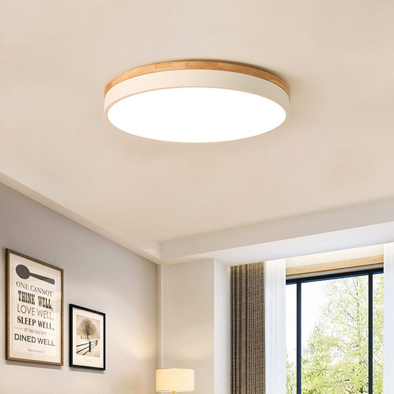 LED Living Room Solid Wood Round Ceiling Lamp