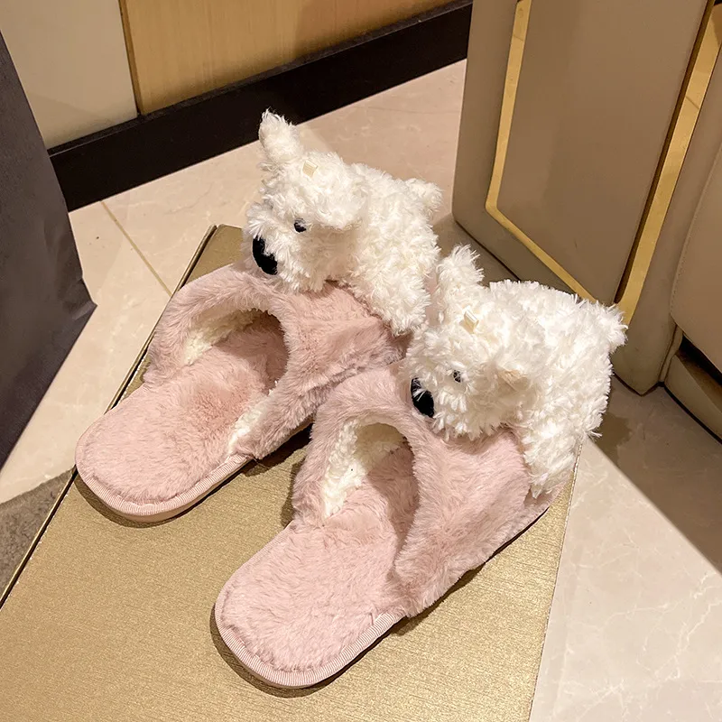 Cotton Slippers Female Puppy Doll Fluffy Slippers - Pink