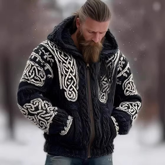 Men's Zippered Dual Pocket Casual Printed Hoodie