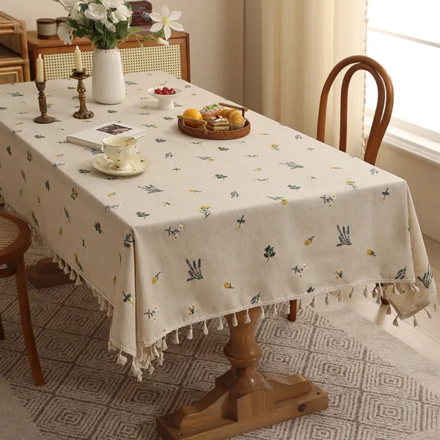 Linen Embroidery Coffee Table Cover Cloth Linen Embroidery Lavender - Shop at LoveMi