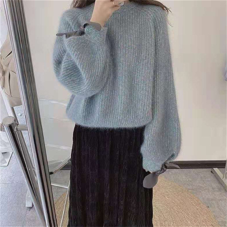 Title 9, Lazy Fashion Bow Lantern Sleeve Mink-like Knitwear