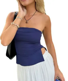 Spring And Summer Sexy Cropped Vest Top - Blue - View 1