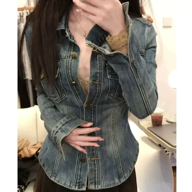 Advanced Sense Waist controlled Slim Fit Slimming Coat Top W7668 Blue - Shop at LoveMi