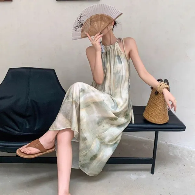 New Long Dress Classic Style French Strap Chiffon Dress Women Green - Shop at LoveMi