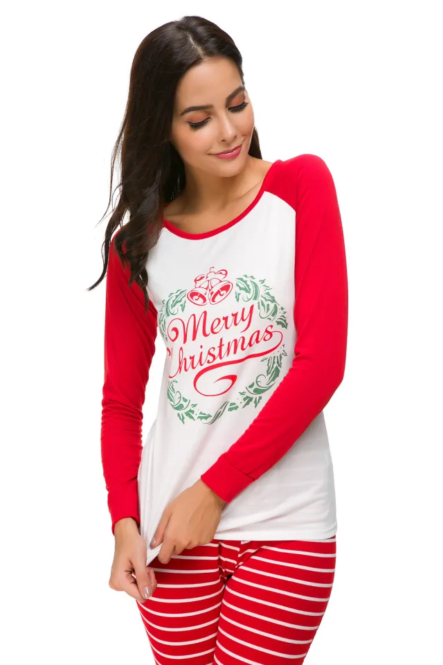 Long Sleeve Printed Striped Stitching Home Wear Casual Suit Red - Shop at LoveMi