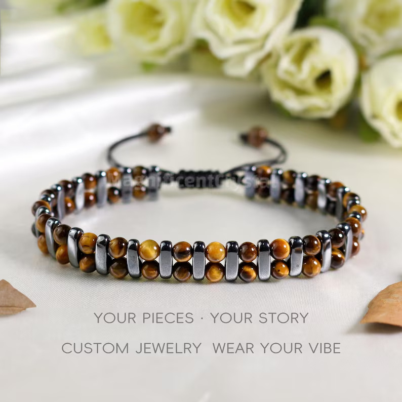Woven Rope Double-Strand Natural Tigers Eye Bracelet