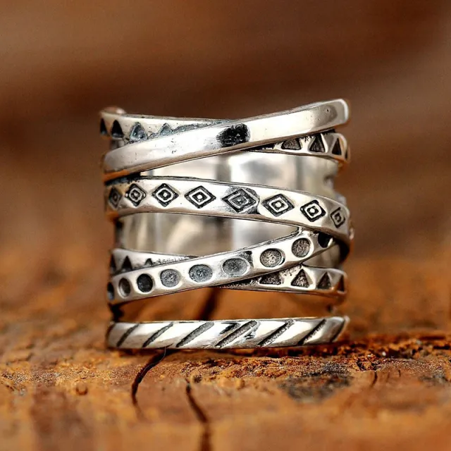 Vintage Distressed Stylish Layered Crossover Ring White K - Shop at LoveMi