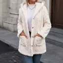 Hooded Solid-Color Cardigan With Buttons, Long-Sleeve Casual Jacket view 10