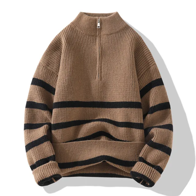 Striped Half Turtleneck Sweater Sweater Brown - Shop at LoveMi