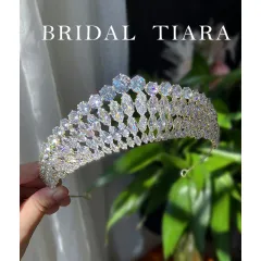 Full Diamond Super Flash Zircon Crown Headdress Queen Headband - Gold - View 1